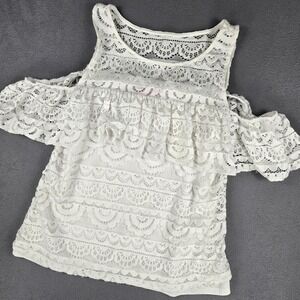 Lilly Pulitzer Shirt Womens Medium White Lace Cold Shoulder‎ Ruffle Boho